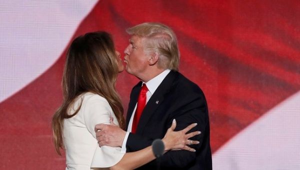 Melania Trump appears on stage after U.S. Republican presidential nominee Donald Trump speech at the RNC in Cleveland, Ohio, U.S. July 21, 2016. 