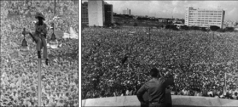 Left: Tens of thousands of Cubans commemorate the July 26, 1953, attack on the Moncada Barracks that kicked off the revolutionary fight on July 26, 1959. Right: On Sept. 2, 1960, over 1 million Cubans ratify the First Declaration of Havana, codifying the support of the Cuban people for the Revolution and opposition to U.S. imperialism.