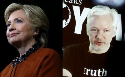  A composite image shows U.S. Democratic presidential candidate Hillary Clinton (L) and WikiLeaks founder Julian Assange.