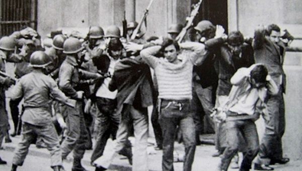 Students and activists rounded up by members of the Chilean Army in 1973