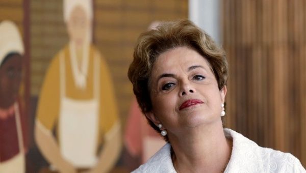 Brazil's ousted president Dilma Rousseff before a press conference with foreign media