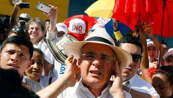 Former far-right President Alvaro Uribe campaigns for a 