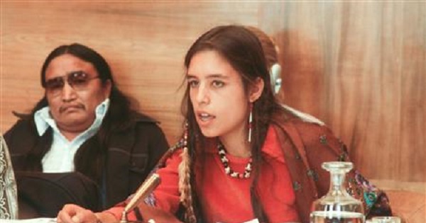 Winona LaDuke addresses a U.N. conference on discrimination against Indigenous populations in the Americas, Geneva, Switzerland, Sept. 1977.