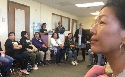 Ai-Jen meets with domestic workers in Colorado to discuss raising the minimum wage and blocking Trump from being elected.