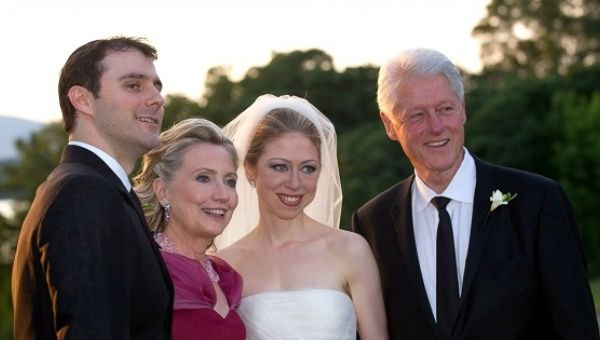 The Clintons pose for a photo after Chelsea's July 2010 wedding to Marc Mezvinsky. 