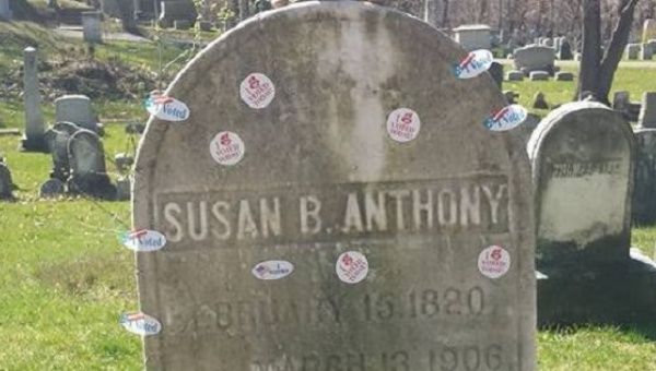 Susan B. Anthony's grave the night of the New York primaries.