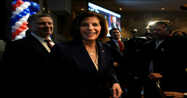 First Latina US Senator Catherine Cortez Masto greets supporters after speaking at the Nevada state democratic election night event in Las Vegas