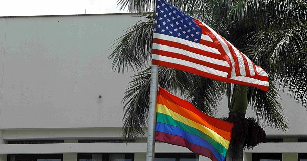 Both the pride and U.S. flags fly near the U.S. embassy in Costa Rica.