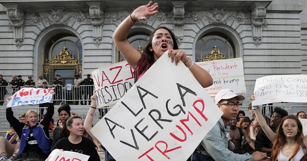 Siria Gonzalez, 18, of Mission High School, protests following the election of Republican Donald Trump as president in San Francisco, California.