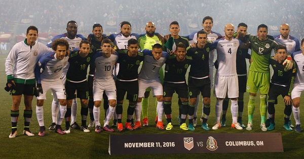 US and Mexico players unite for a team photo ahead of their World Cup qualifier in Colombus.