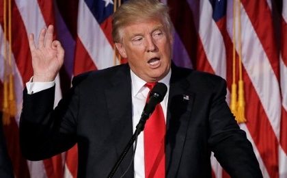 U.S. President-elect Donald Trump speaks at election night rally in Manhattan, New York.
