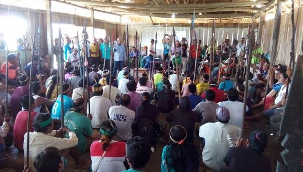 Indigenous assembly discussing protest course of action