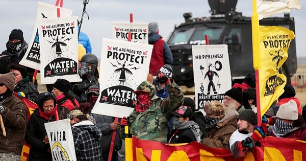 Native Americans protesting the Dakota Access oil pipeline.