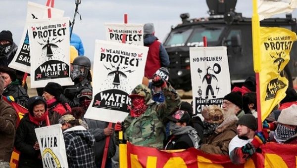 Native Americans protesting the Dakota Access oil pipeline.