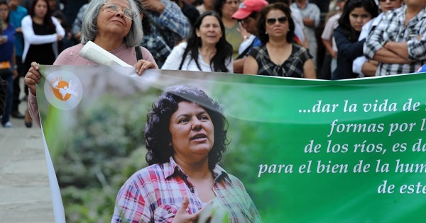 Crowds walk in member of Berta Caceres during her funeral in La Esperanza, Honduras, March 5, 2016.