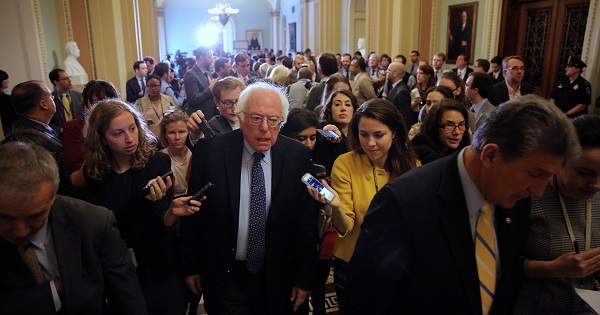 U.S. Senator Bernie Sanders leaves after attending the Senate Democrat party leadership elections at the U.S. Capitol in Washington, U.S. Nov. 16, 2016.
