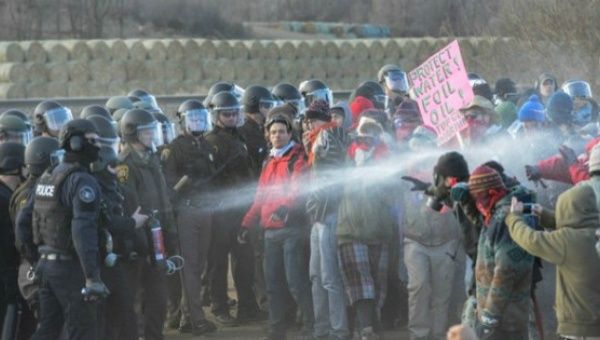  Police mace protesters during a demonstration against the Dakota Access pipeline near the Standing Rock Indian Reservation in North Dakota, November 15, 2016.