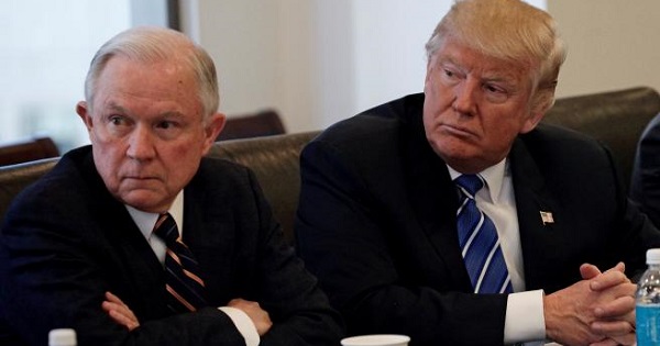 Donald Trump sits with U.S. Senator Jeff Sessions (R-AL) at Trump Tower in Manhattan, New York, U.S., October 7, 2016. Trump wants Sessions to be his attorney general.