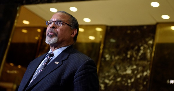 Ken Blackwell, Ohio's former secretary of state, speaks with the media after meeting U.S. President-elect Donald Trump at Trump Tower in New York City, Nov. 17, 2016.