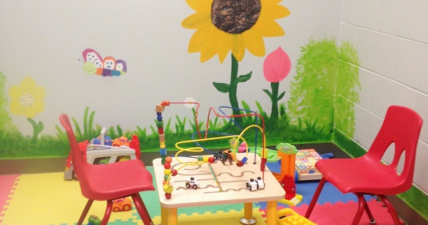 An undated photo shows a child’s play area inside a migrant detention center in Karnes City, Texas.