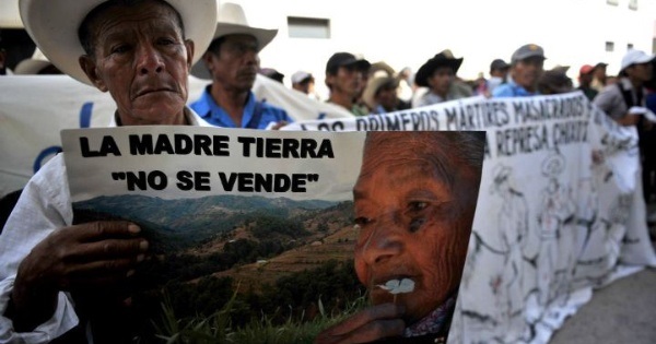 Indigenous campesinos protest against GoldCorp’s mine in Guatemala City, Guatemala.