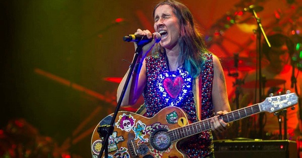 Andrea Echeverri from Aterciopelados performs during a concert in Mexico City, 2016.