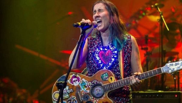 Andrea Echeverri from Aterciopelados performs during a concert in Mexico City, 2016.