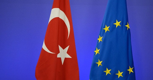 The flags of Turkey and the European Union