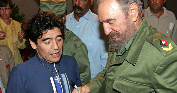 Argentine soccer player Diego Armando Maradona with Fidel Castro in 2005.