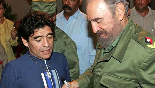 Argentine soccer player Diego Armando Maradona with Fidel Castro in 2005. 