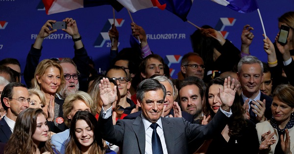 Francois Fillon, former French prime minister and member of Les Republicains political party, attends a rally as he campaigns in the second round for the French center-right presidential primary election in Paris, France, November 25, 2016