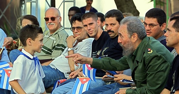 Cuban President Fidel Castro talks with Elian Gonzalez, July 14, 2001, in Cardenas, Cuba.