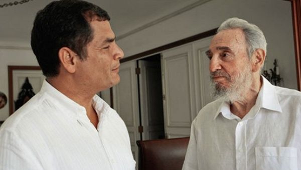 Ecuadorean President Rafael Correa meets Fidel Castro in Cuba in 2009. 