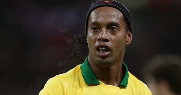 Ronaldinho playing for the Brazilian national team.