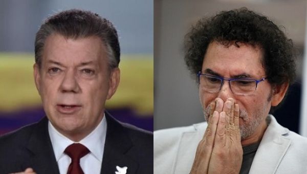 Colombian President Juan Manuel Santos and FARC Commander Pastor Alape appear in this composite photo.