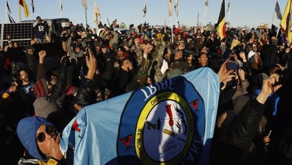 Native Americans and water protectors celebrate their big victory over the Dakota Access pipeline near Cannon Ball, North Dakota, U.S., Dec. 4, 2016. 