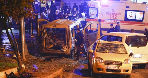 Police arrive at the site of an explosion in central Istanbul, Turkey, Dec. 10, 2016.