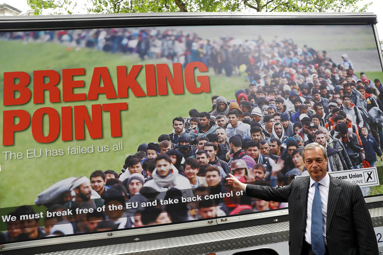 U.K. conservative politician Nigel Farage spearheaded the Brexit movement with xenophobic rhetoric against the influx of migrants in Britain.