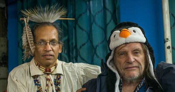 Anthony Van Dunk (L), chief of the 5,000-member Ramapough Indians, with Jean Louis Bourgeois Goldwater.