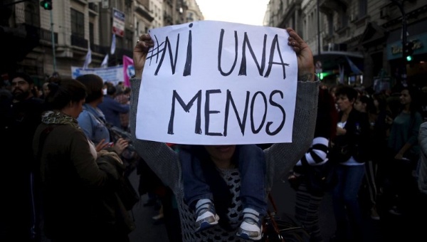 A protestor at the Ni Una Menos demonstration.
