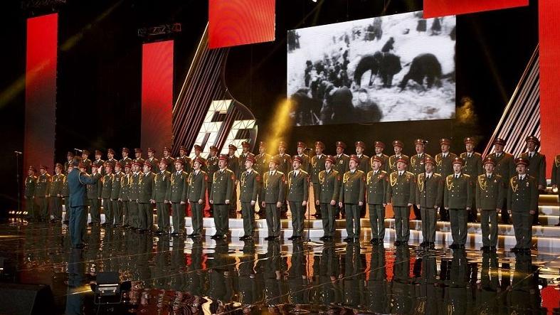 Singers and orchestra members of Red Army Choir, also known as the Alexandrov Ensemble, perform in Moscow, Russia March 31, 2016.