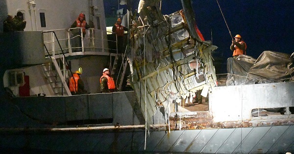 Wreckage of the Tupolev TU-154 plane is  lifted from the Black Sea near Sochi, Russia.