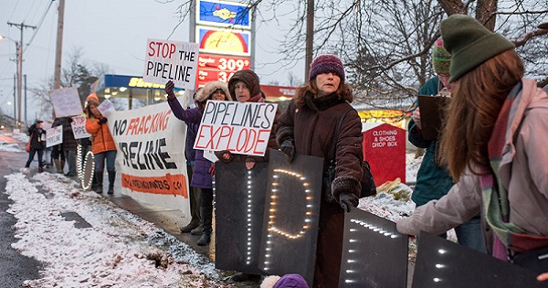 Demonstrators against the Pilgrim pipeline in 2014.