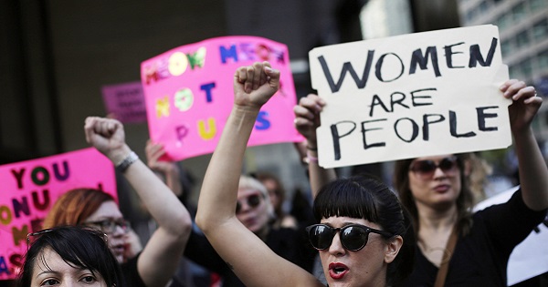 Women protest against Donald Trump in October 2016.