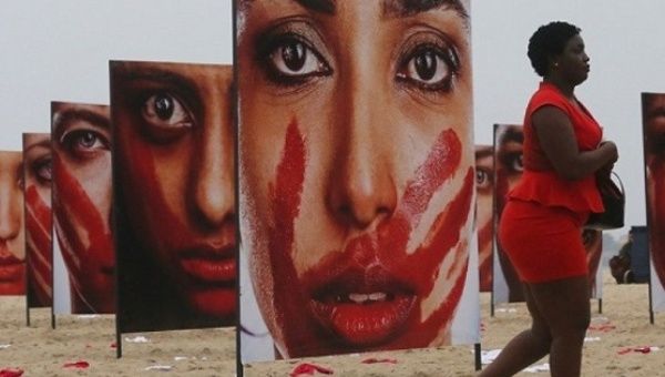 An art installation on Rio de Janeiro's Copacabana beach calls attention to femicide and the culture of gender violence in Brazil.
