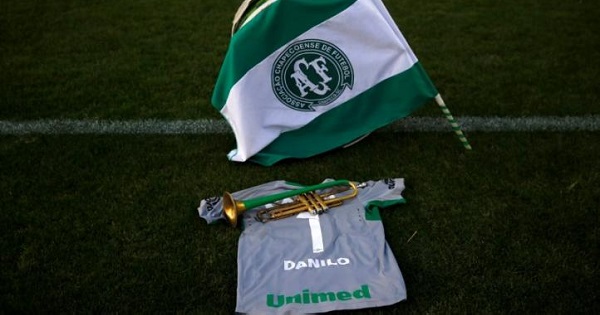 The jersey of goalkeeper Danilo of Chapecoense soccer team is pictured at the Arena Conda stadium during a tribute to Chapecoense's players in Chapeco, Brazil Nov. 30, 2016.