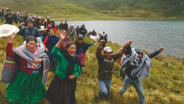 Protest against Newmont Mining Corporation's Conga project in the Cajamarca region on June 17, 2013