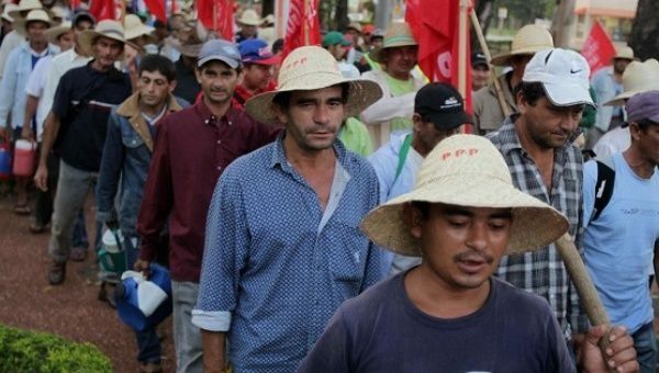 Campesinos march in Asuncion, Paraguay, Feb. 10, 2015.