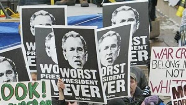 Protesters at Bush's second inauguration, Jan. 20, 2005.