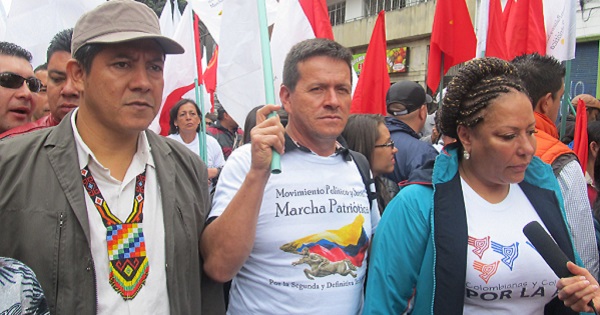 Huber Ballesteros, center, at agrarian march, Colombia.